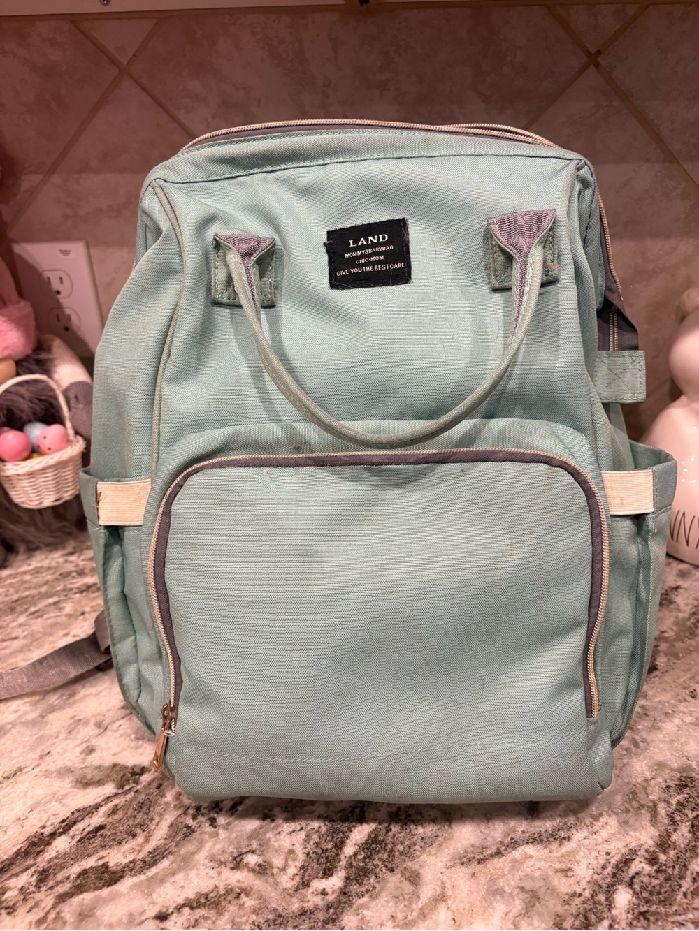 AND Mint Green Backpack with Front Pocket and Top Handles